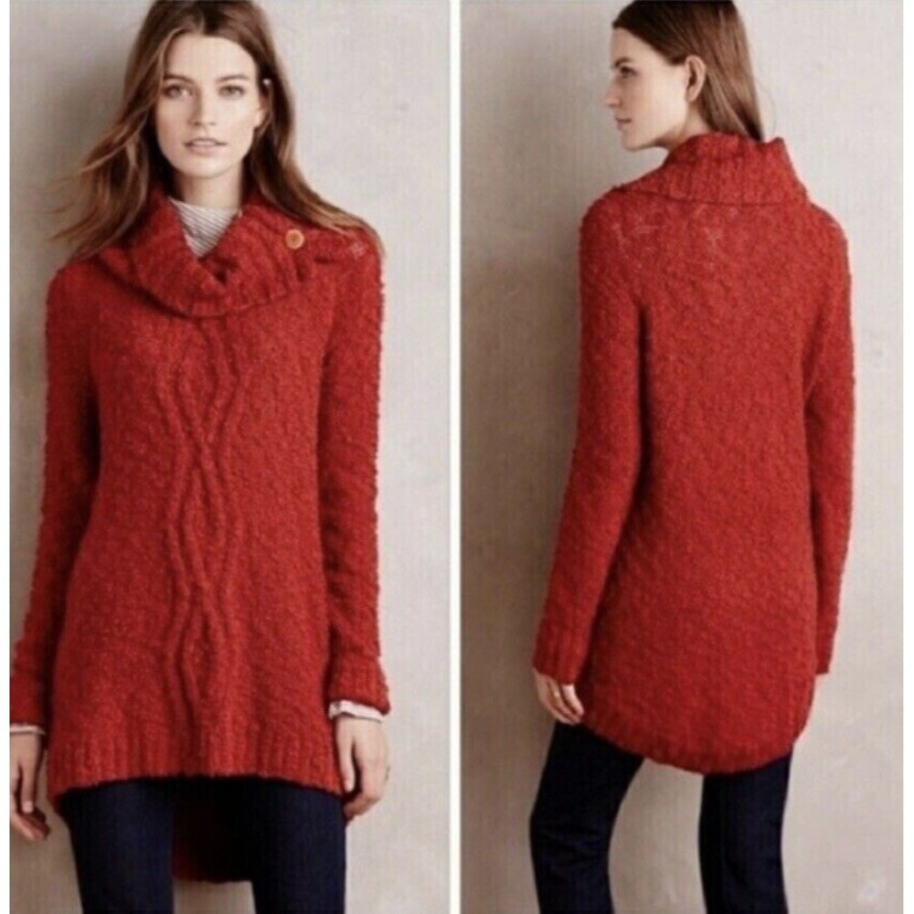 MOTH Tunic Sweater  SMALL Anthropologie Cable Knit Orange‎